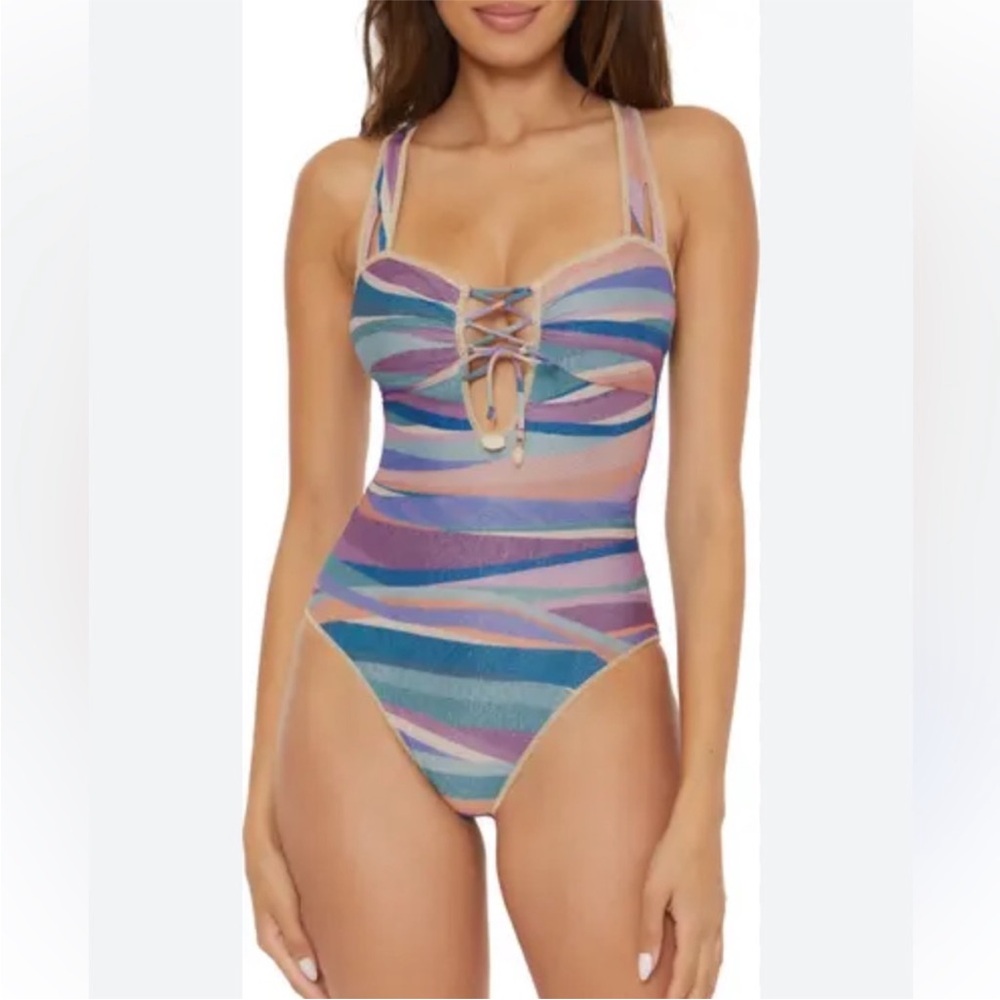 Becca sound waves metallic one piece swimsuit